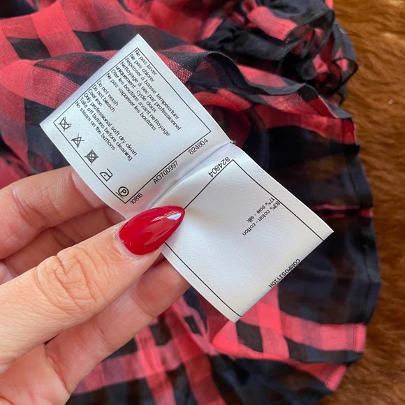 CHANEL (EU 34) SHEER BLOUSE PLAID GINGAM RUFFLE COLLAR - Picture 7 of 7